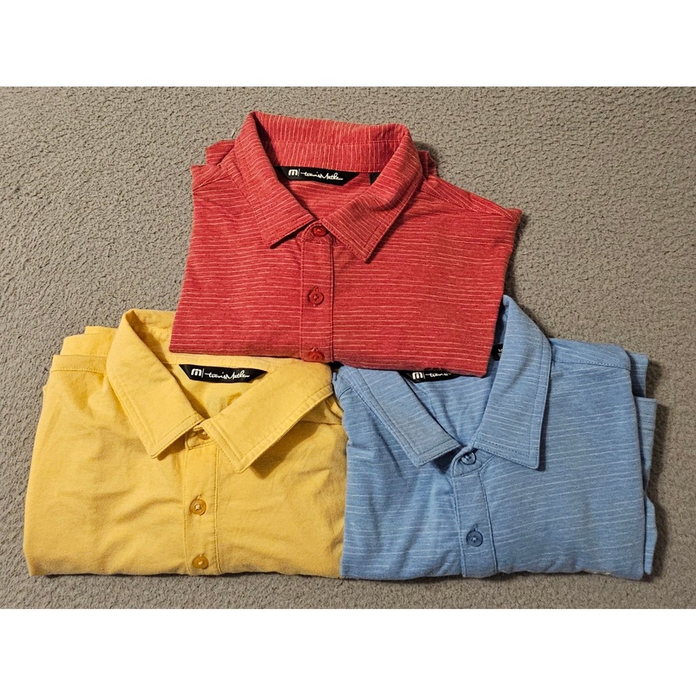 Lot of (3) Travis Mathew Mens Polo Shirt Red Blue Yellow Short Sleeve Sz Medium